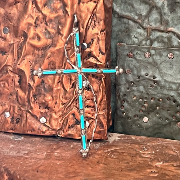 Vintage Native American Sterling Silver Turquoise Pendant - Picture 10 of 10